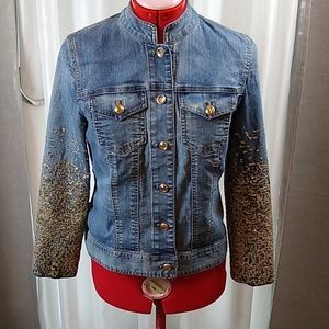 Chico's Denim Gold Sequin Embroidered Jacket
